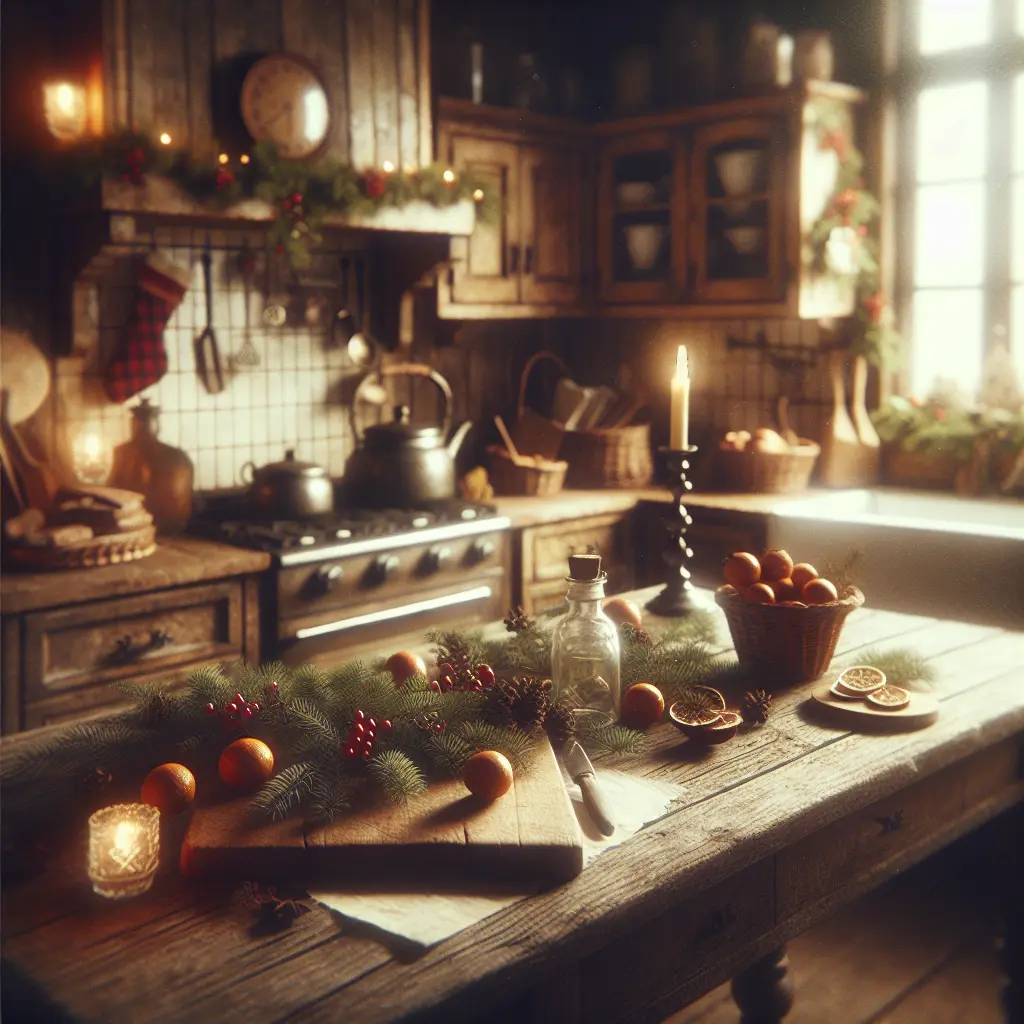cocina decorada de navidad rústica